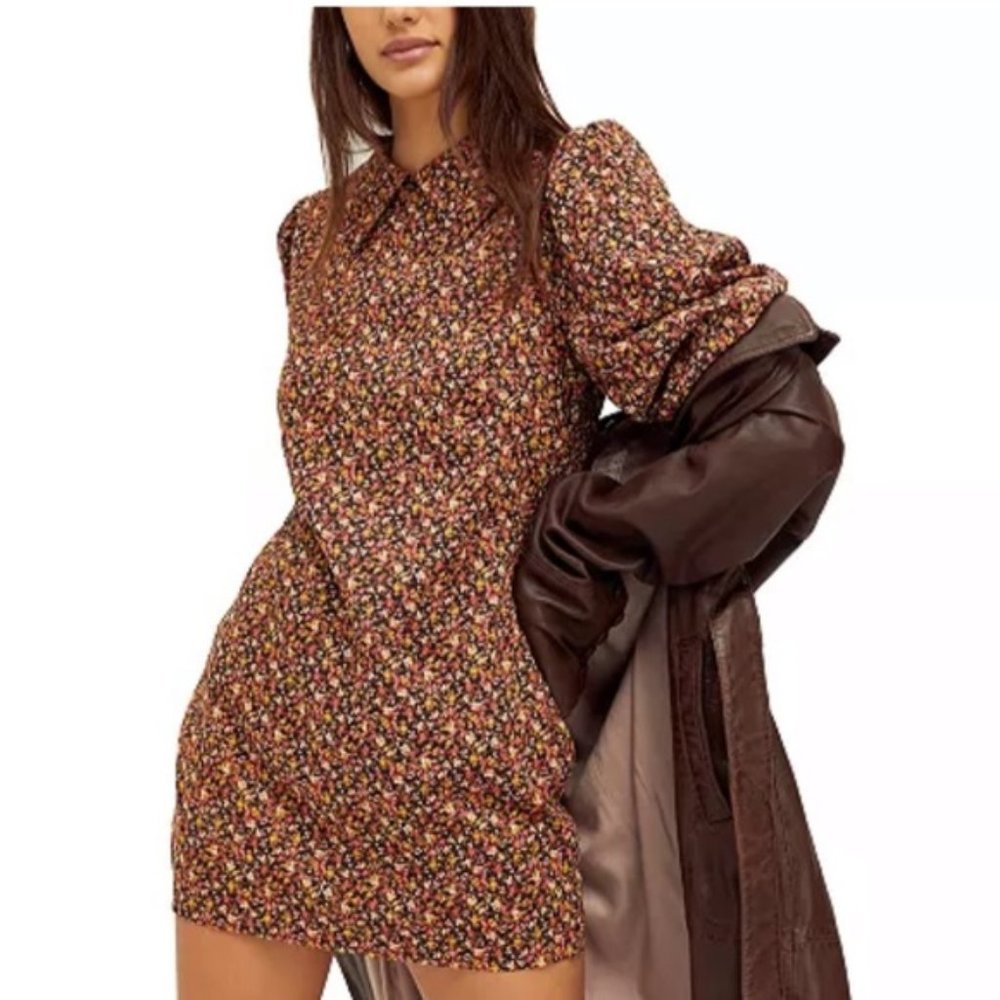 Like NEW Free People Making Plans Floral Mini Dress Red Brown